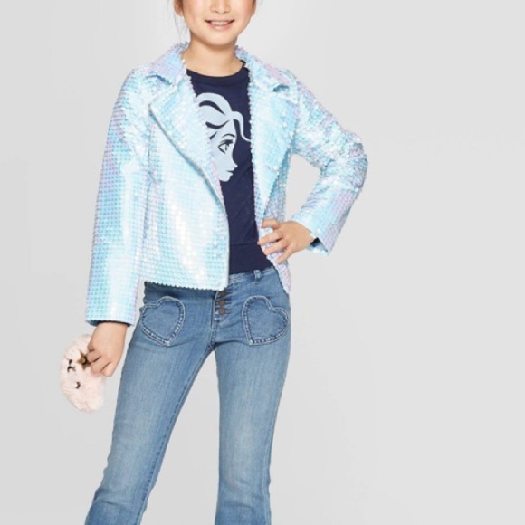 *HOST PICK* NWT frozen 2 blue sequin bomber jacket XL extra large 14/16 - Picture 3 of 4